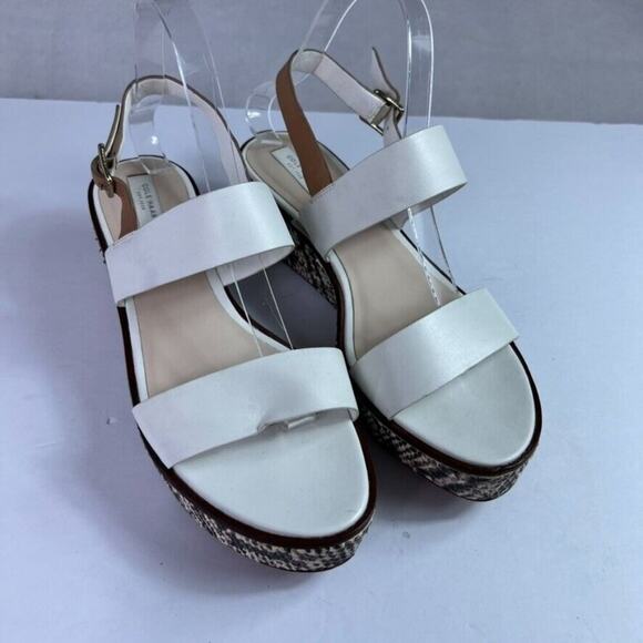 Cole Haan Sandals Womens 9B White Platform Wedge Leather Snake - Picture 1 of 10